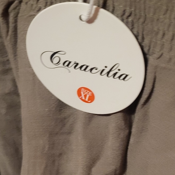 Caracilia Wide Leg Taupe Linen Blend Pants With Smocked Stretchy Waist Size XL - Picture 6 of 6